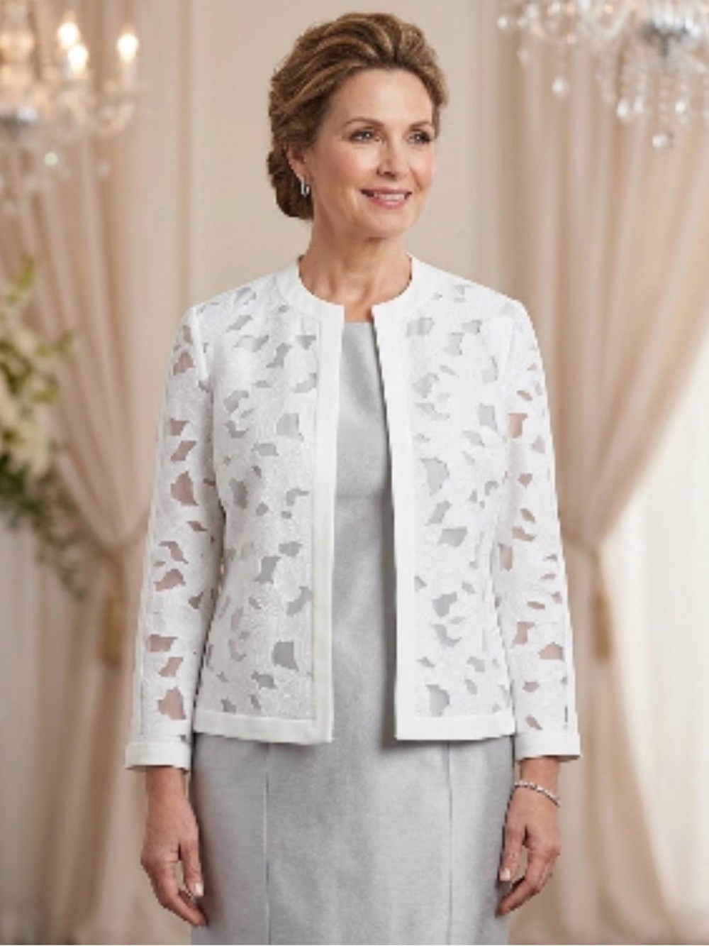 Kasper White Lace Open-Front Blazer